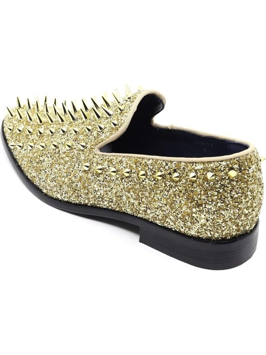 Metrocharm Men\'s Gold Sparkly Glitter Spike Sequin Tuxedo Loafer Slip On Shoes main image 4